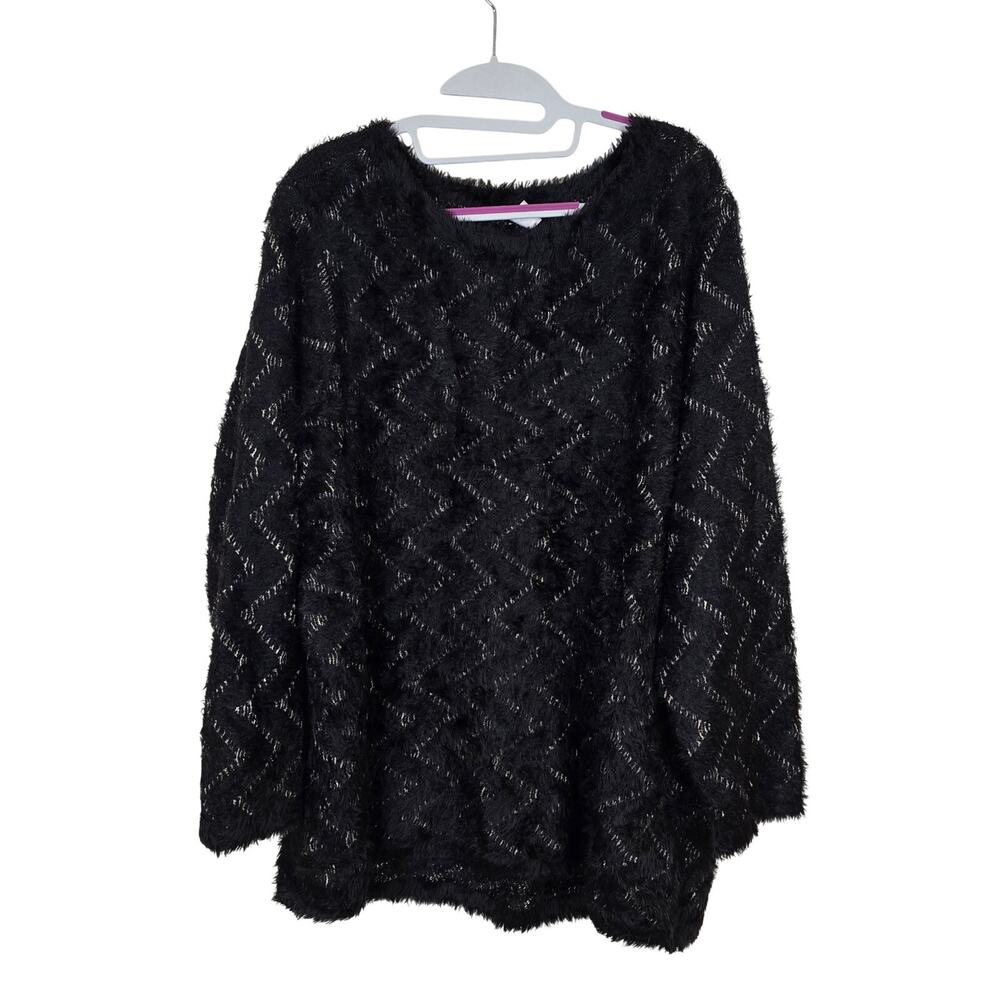 NEW NWT Women's Chico's Black Zig Zag Jacquard Pullover Sweater | Size 4 (XXL)